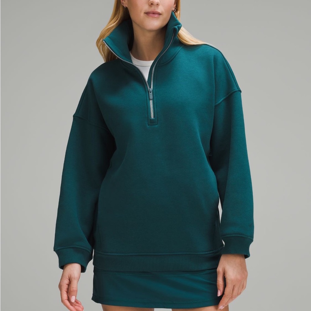 ❤️ Lululemon Thick Fleece Half Zip Oversized Funnel Neck Storm Teal XS/S NWT